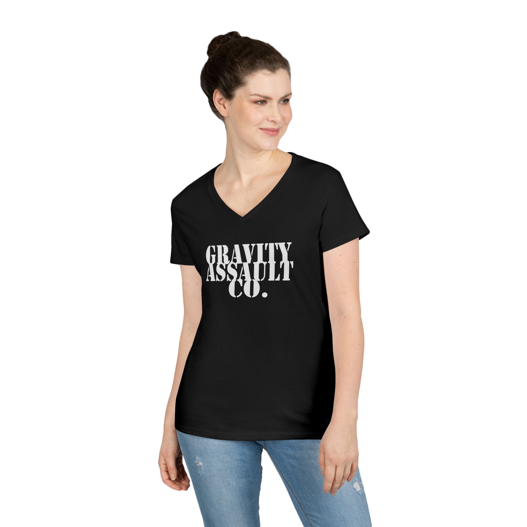 GA (Ladies' V-Neck T-Shirt) - Image 3
